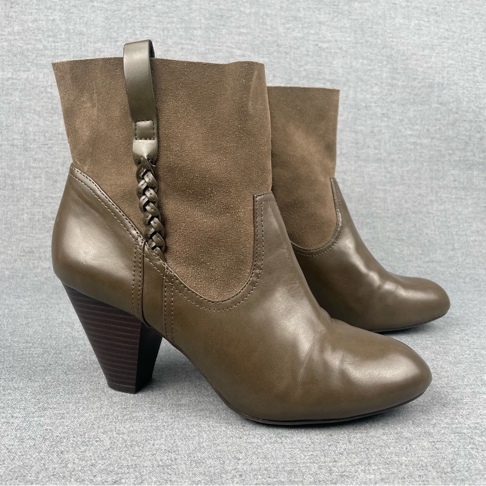 Jessica Simpson Boot Women 10 Olive Green Leather Ankle Bootie Suede Boho Hippie